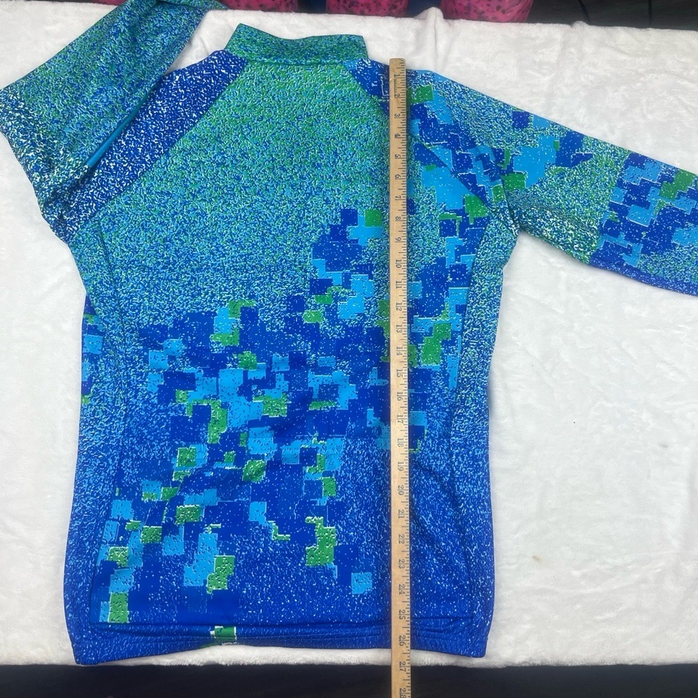 Santini Cycling Full-Zip Jacket & Shirt L Blue Green Pixelated Set Made in Italy - Picture 9 of 16